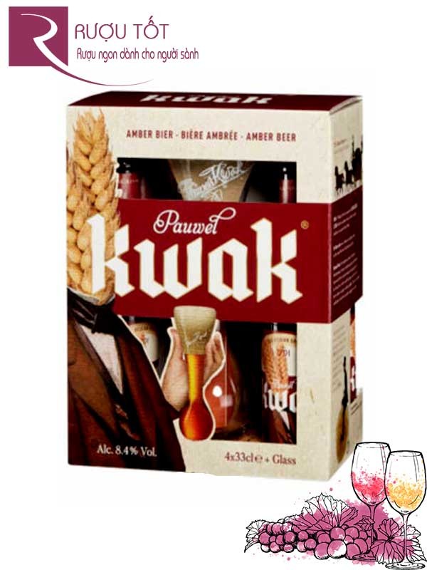 Hộp quà bia Pauwel Kwak 330ml - Sét bia 4 chai kèm ly cao cấp