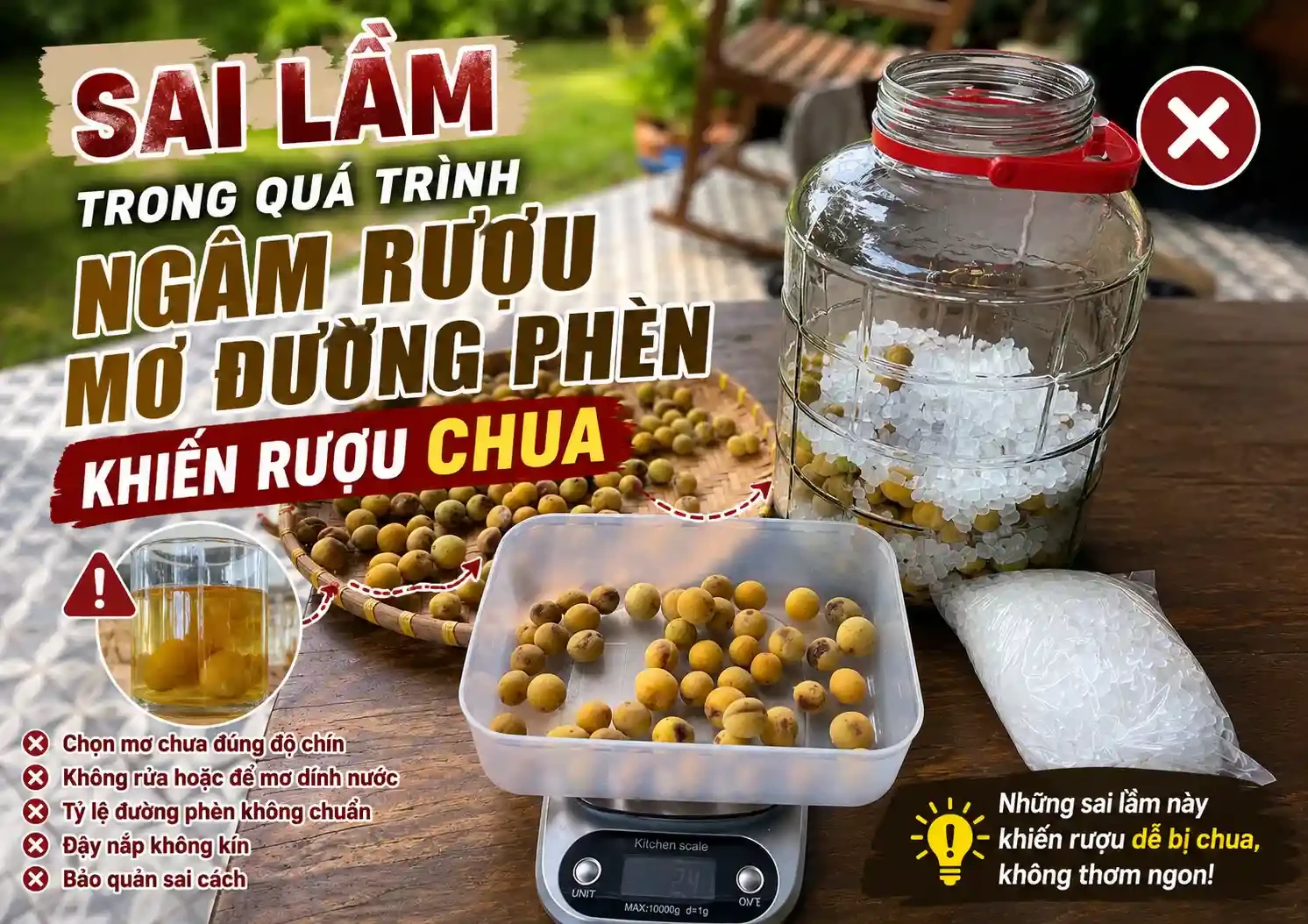 Sai Lầm Trong Quá Trinh Ngâm Rượu Mơ Đường Phèn Khiến Rượu Chua