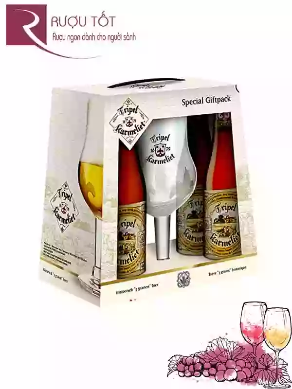 Hộp quà bia Tripel Karmeliet 330ml - Quà tặng 4 chai kèm ly cao cấp