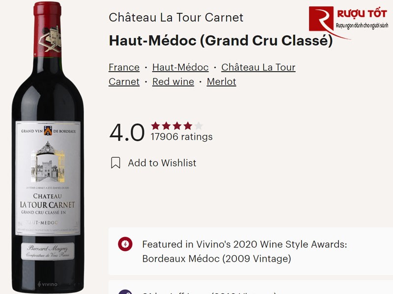 ảnh đánh giá Rượu Vang Chateau La Tour Carnet Grand Cru Classe Margaux