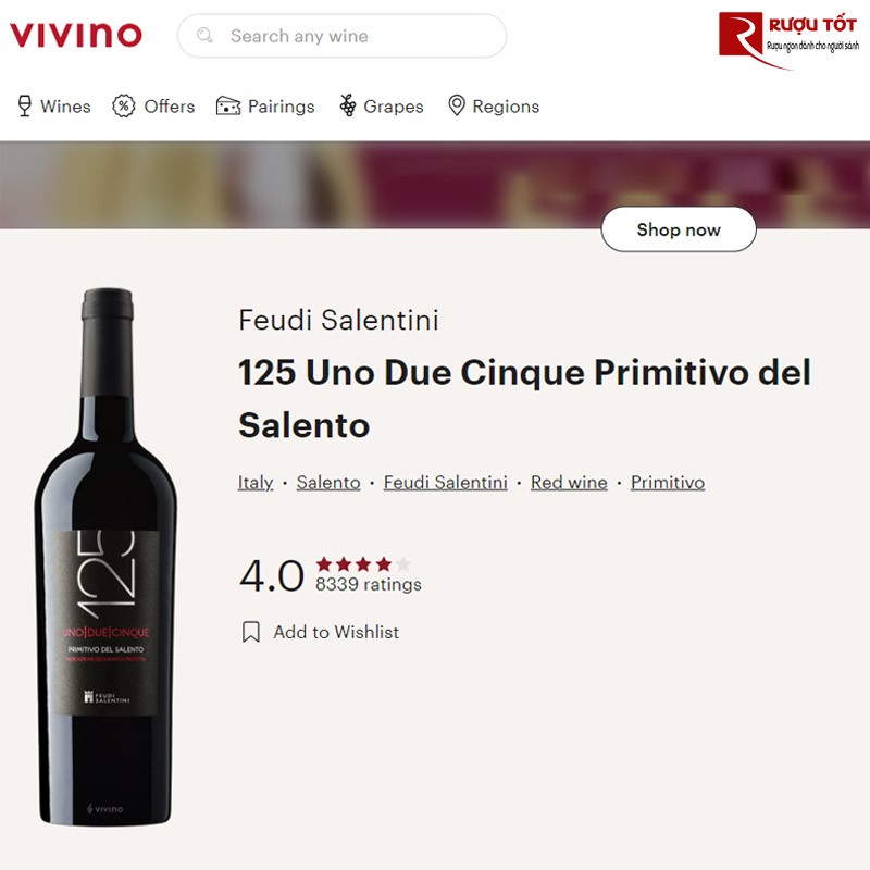 Đánh giá thật của người dùng về rượu vang 125 primitivo del salento