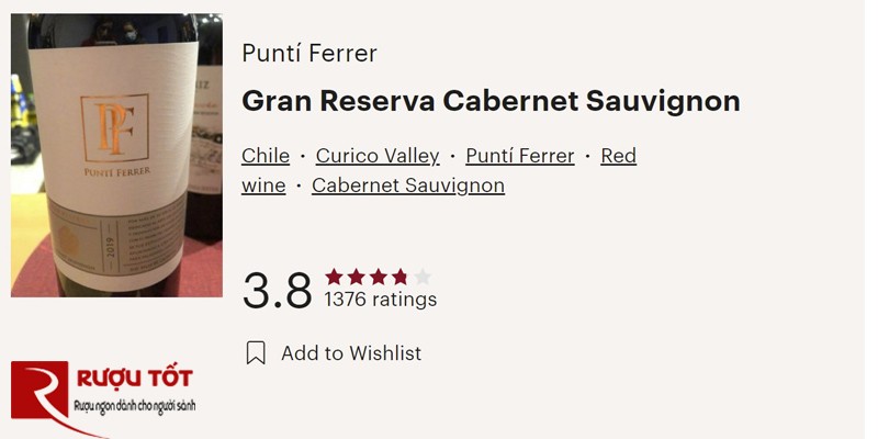 Đánh giá Vivino của rượu vang Punti Ferrer Gran Reserva Cabernet Sauvignon
