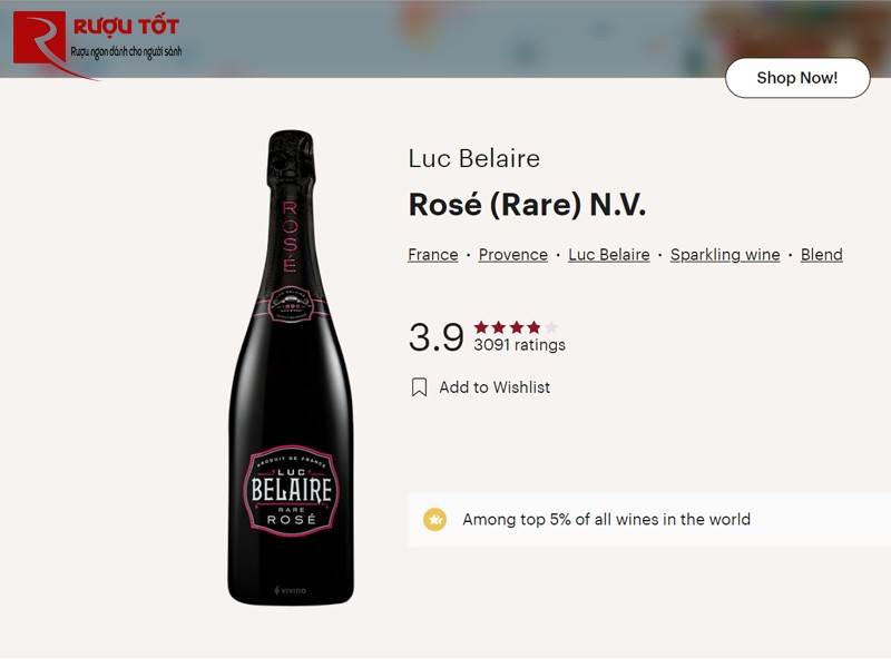 Điểm số của Luc Belaire Rare Rose tại Vivino