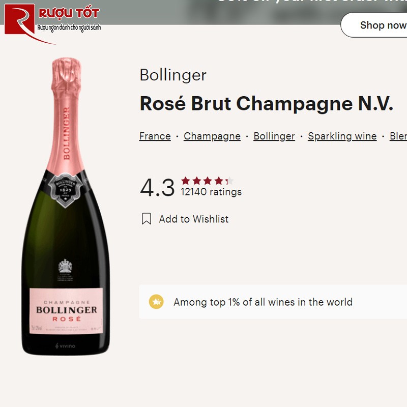 Điểm số Vivino của vang Bollinger Rosé nv Champagne