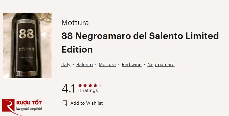 điểm vivino của 88 Negroamaro Del Salento