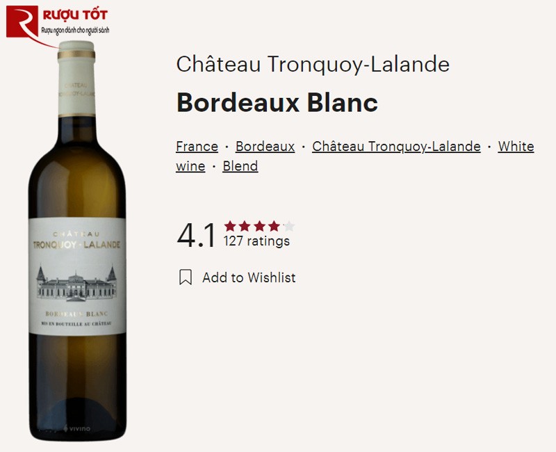 diem vivino cua Chateau Tronquoy Lalande Bordeaux Blanc