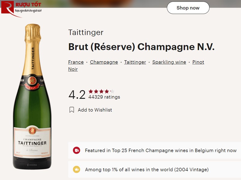 Điểm Vivino của rượu Champagne Taittinger Brut Reserve