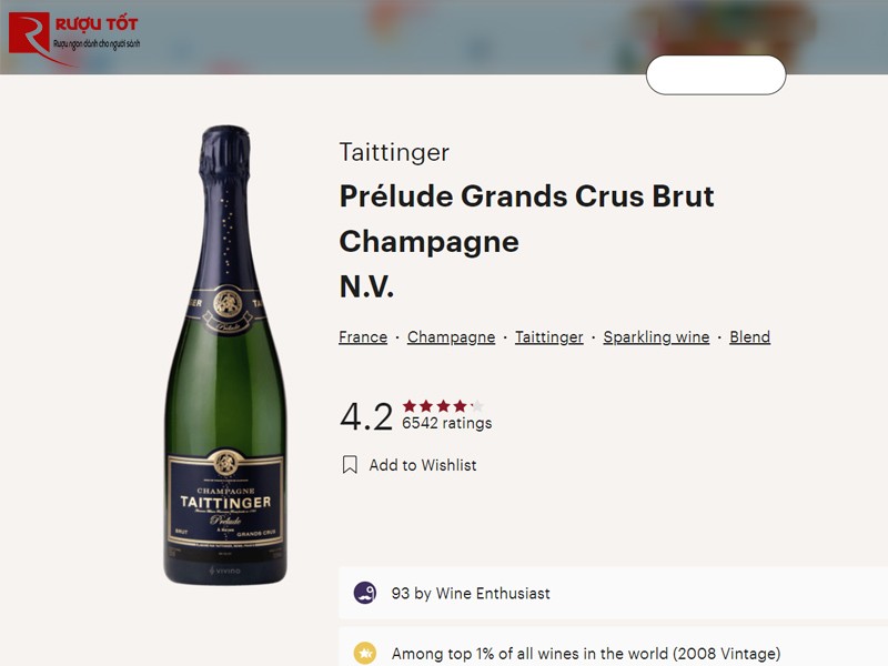 Điểm Vivino của rượu Champagne Taittinger Prelude