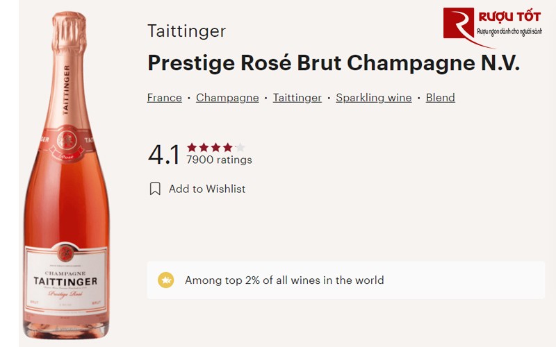 Điểm Vivino của rượu Champagne Taittinger Prestige Rose