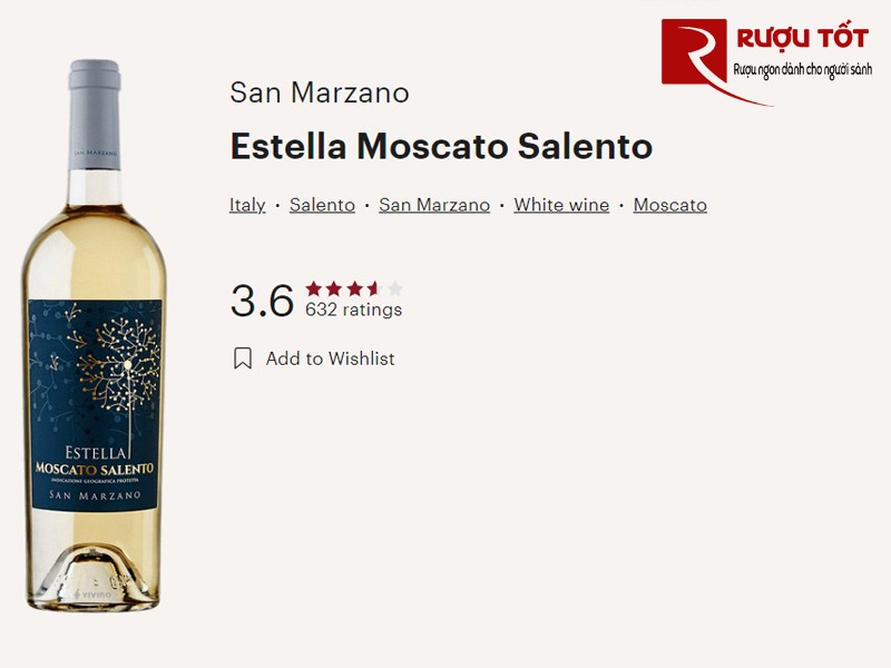 Điểm vivino của rượu vang Estella Moscato Salento
