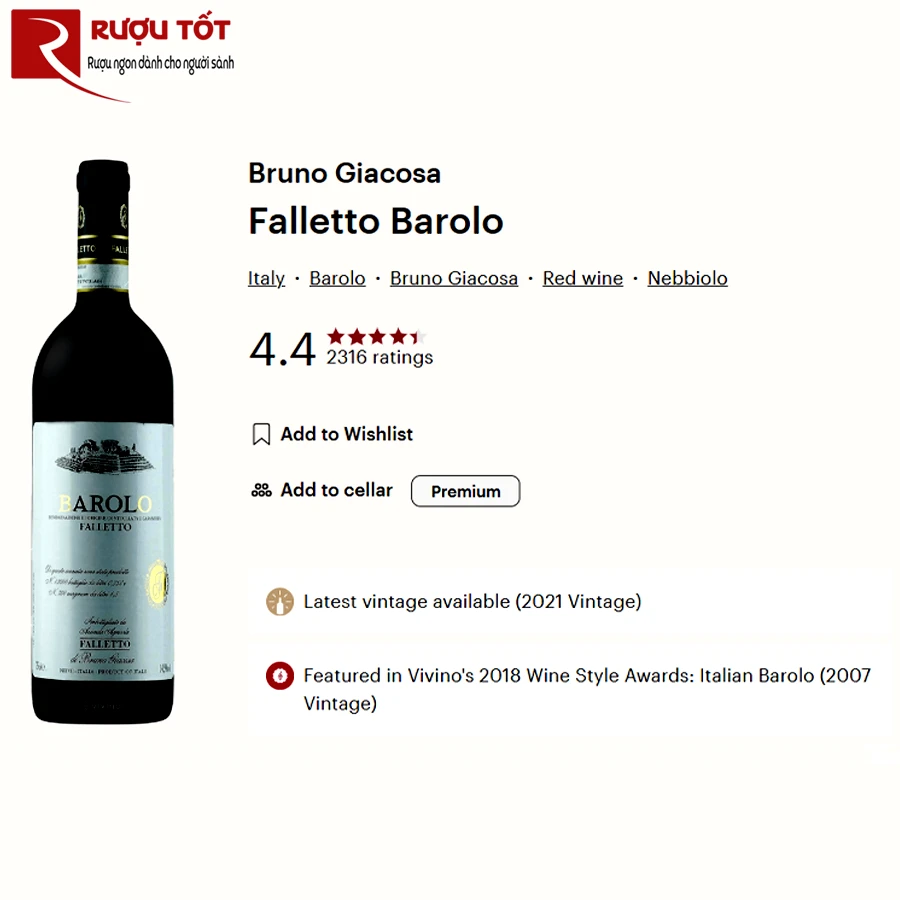 Rượu đỏ Falletto di Bruno Giacosa Barolo