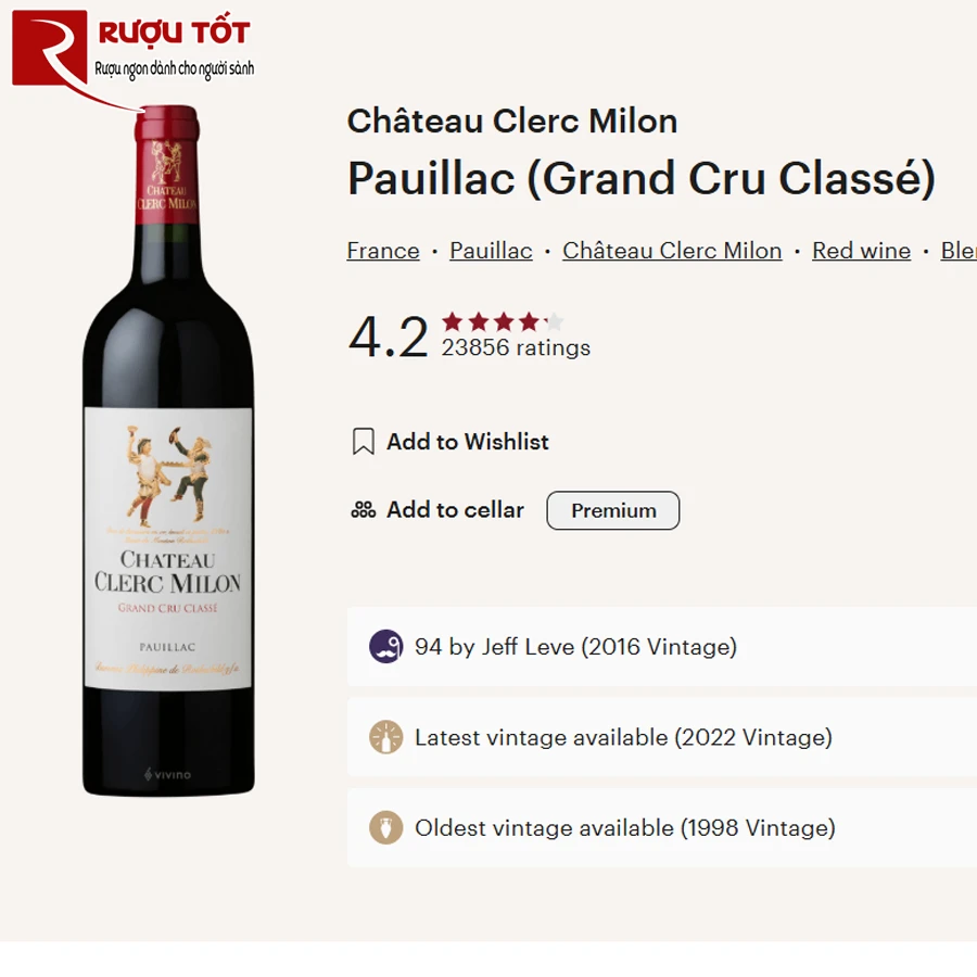 Rượu vang Chateau Clerc Milon Pauillac Grand Cru Classe