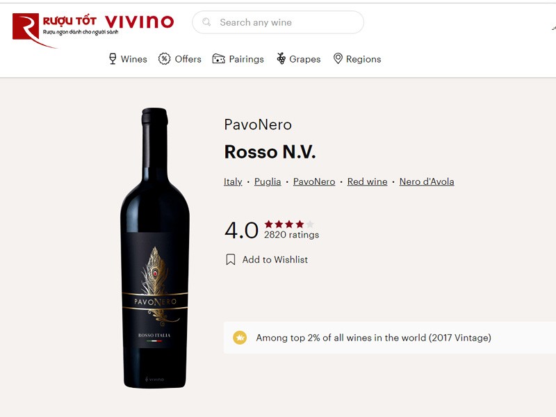 Rượu vang PavoNero Rosso