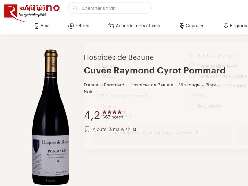 Rượu vang Pommard Cuvee Raymond Cyrot