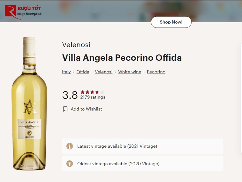 Rượu vang Villa Angela Offida Pecorino Velenosi