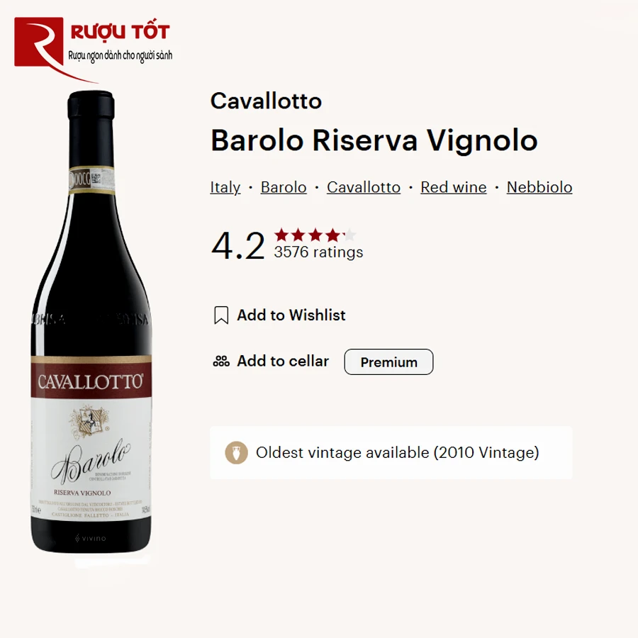 Vang đỏ Cavallotto Barolo Riserva Vignolo