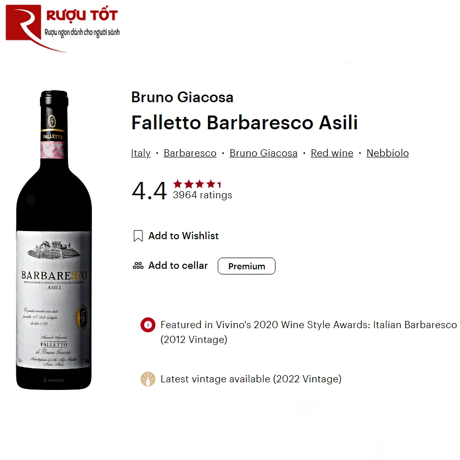 Vang Ý Bruno Giacosa Barbaresco Asili
