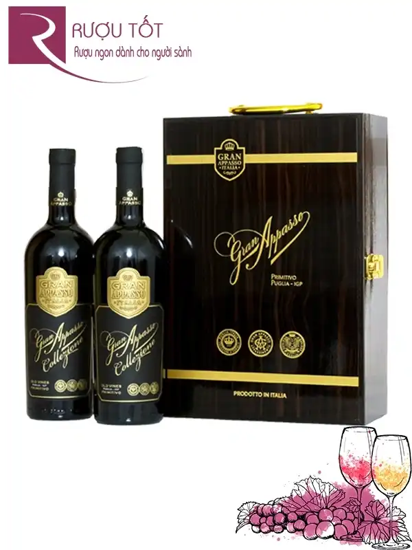 Hộp quà Tết sơn mài đôi rượu vang Gran Appasso 16 độ