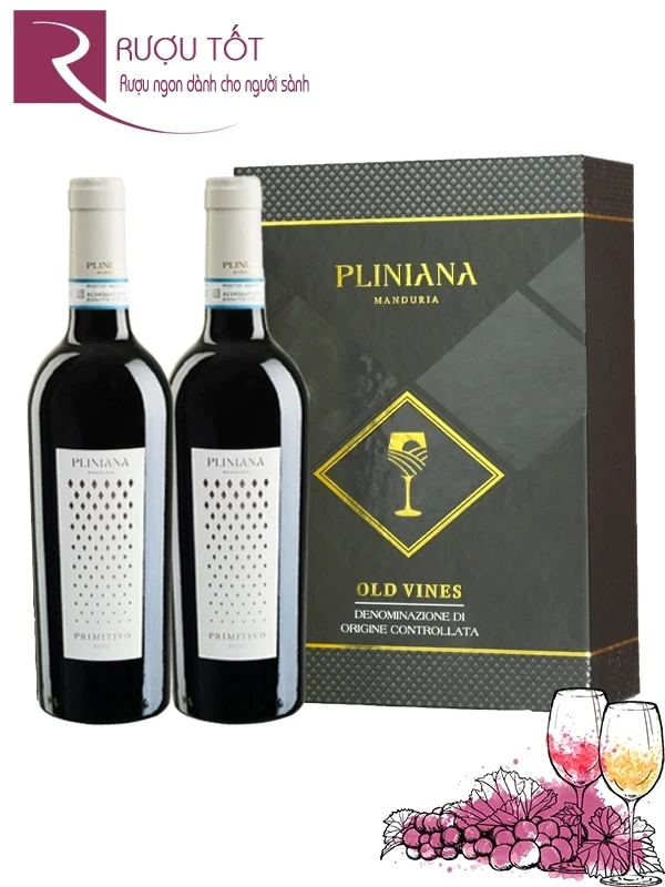 Hộp quà đôi rượu vang Pliniana Primitivo di Manduria