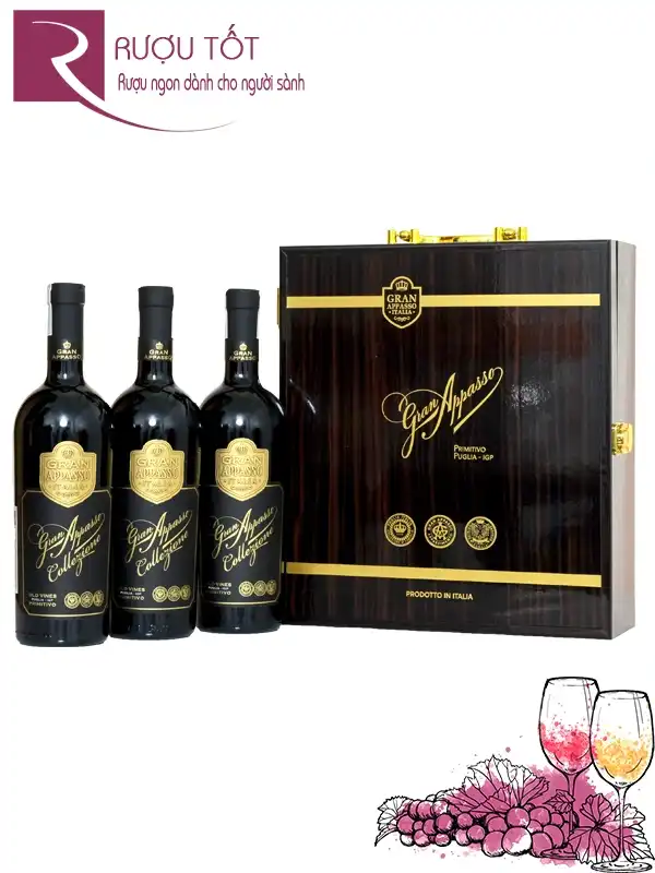 Hộp quà Tết sơn mài ba rượu vang Gran Appasso 16 độ