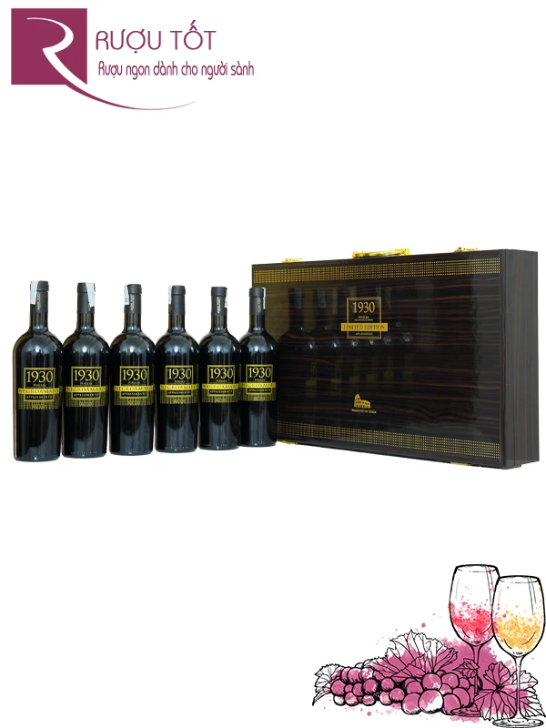 Hộp quà Tết sơn mài sáu rượu vang 1930 Negroamaro Appassimento