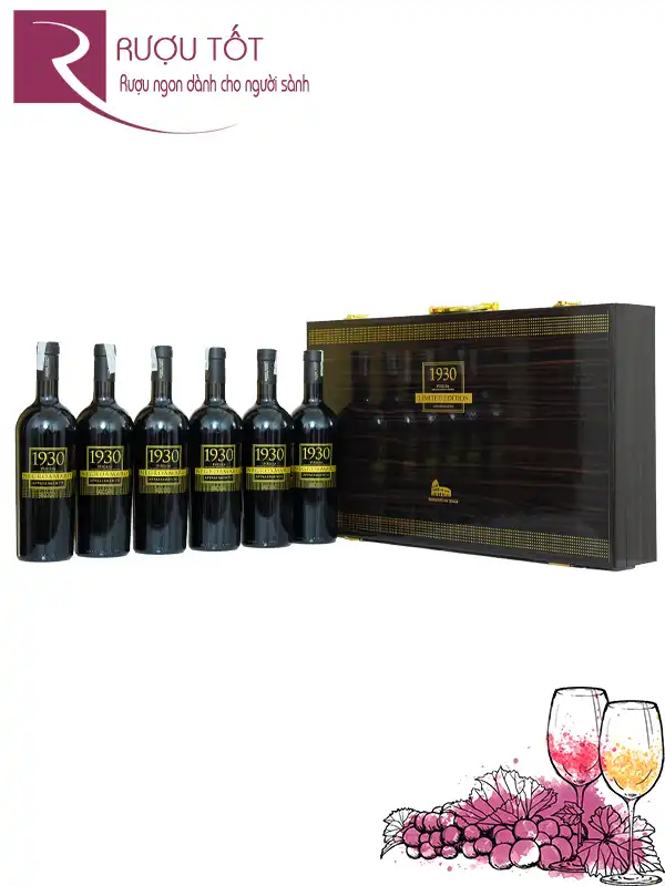 Hộp quà Tết sơn mài sáu rượu vang 1930 Negroamaro Appassimento