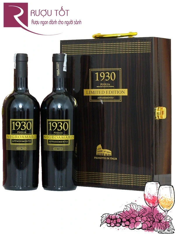 Hộp quà Tết sơn mài đôi rượu vang 1930 Negroamaro Appassimento