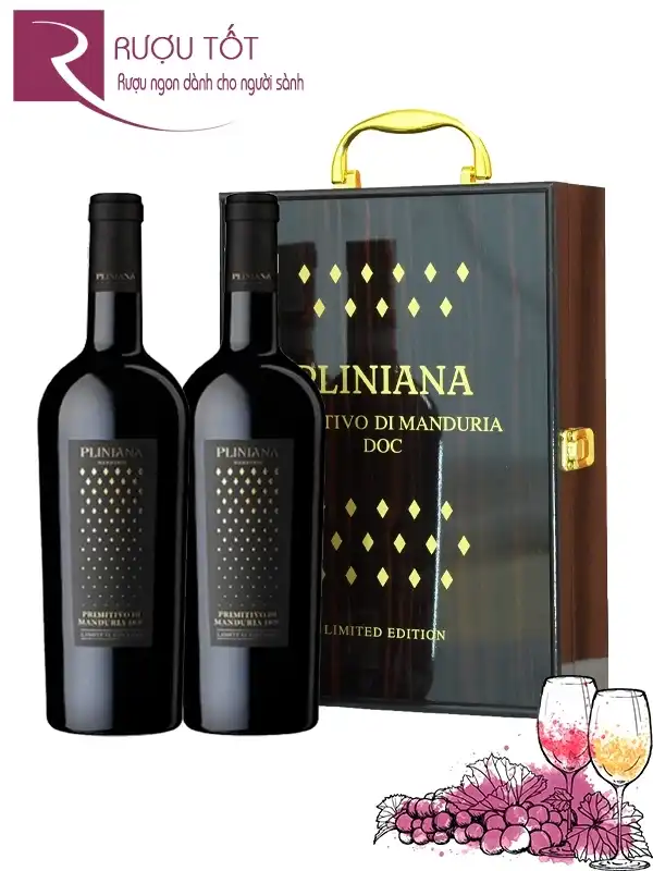 Hộp quà Tết sơn mài đôi rượu vang Pliniana Primitivo DOC Limited Edition