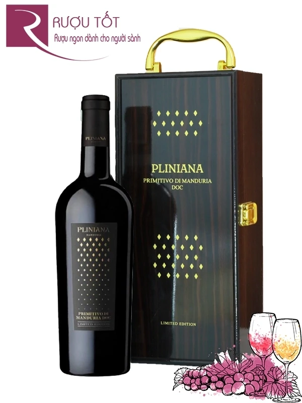 Hộp quà Tết sơn mài rượu vang Pliniana Primitivo di Manduria DOC Limited Edition