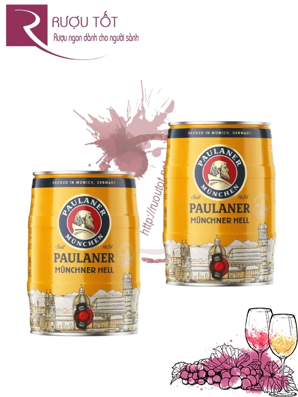 Bom bia Paulaner Munchner Hell 5l 4,9% chính hãng Đức