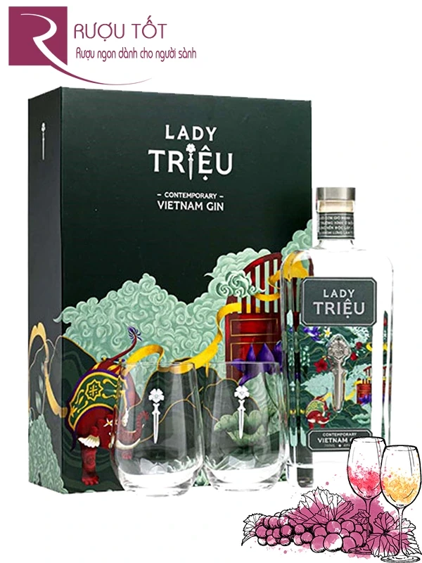 Rượu Gin Lady Triệu Hộp quà 2 ly