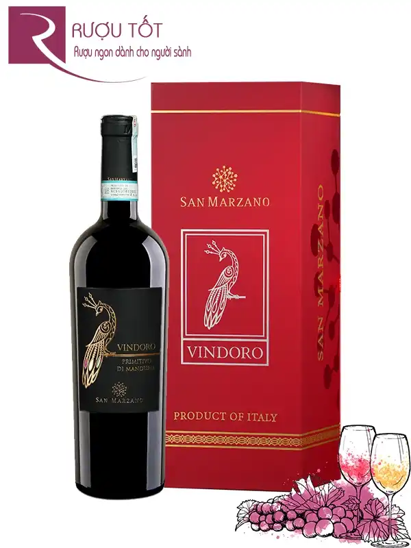 Hộp quà rượu vang Vindoro Primitivo - Con Công 2026