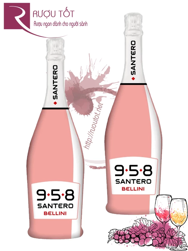 Vang Ý 958 Santero Bellini Analcolico 0% Vị đào