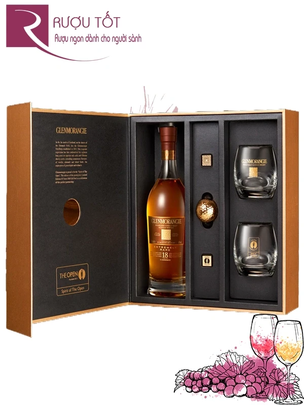 Rượu Glenmorangie 18 Year Old Golf Hộp quà kèm 2 ly