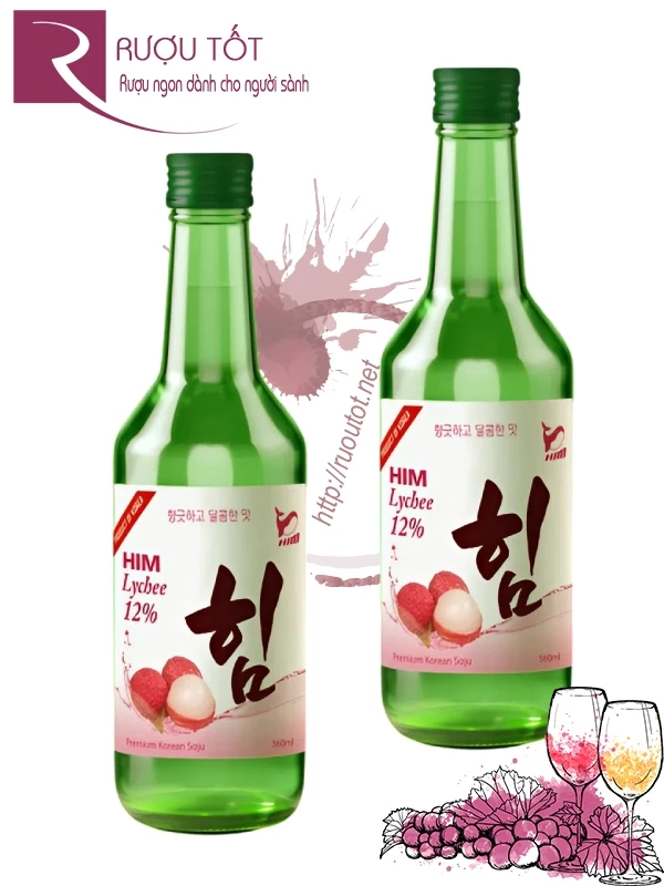 Rượu Lychee Soju Him vị vải 12% ABV chai 360ml