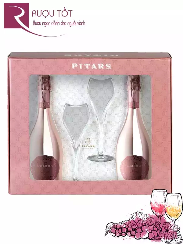 Hộp quà Pitars Colors Prosecco Rose kèm 2 ly Phale