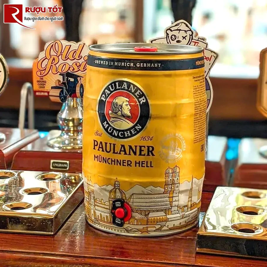 bom bia paulaner munchner hell 5l 4,9% nhap khau nuoc duc