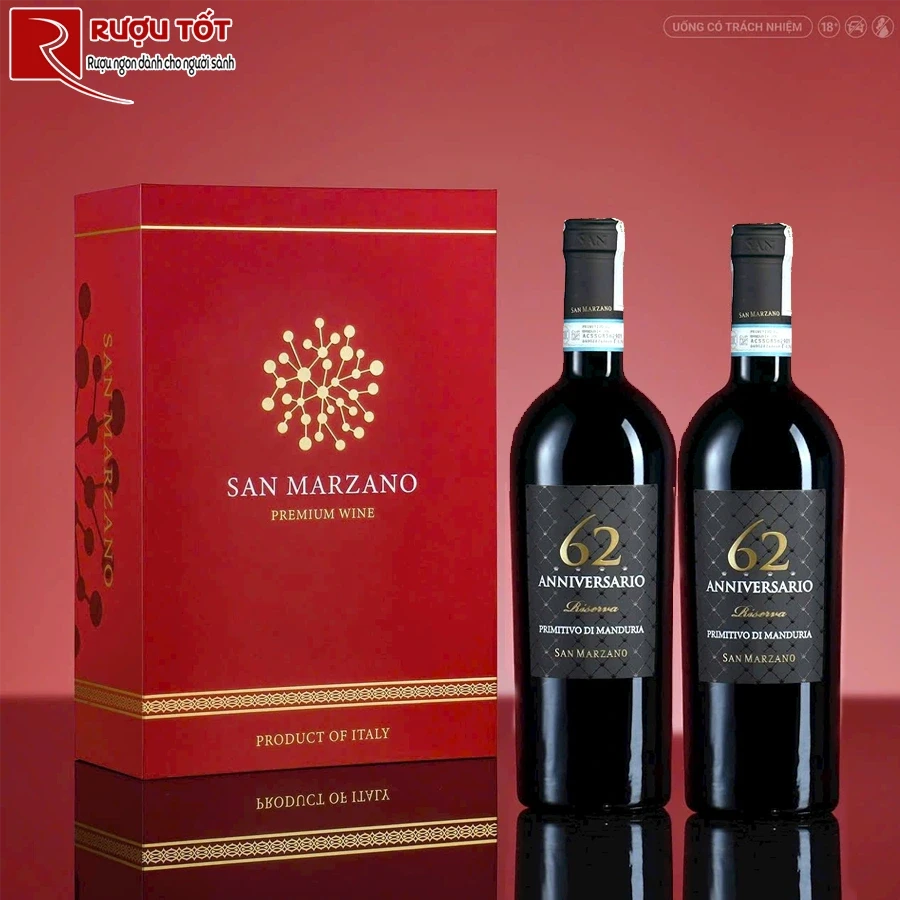 Hộp quà 2 chai rượu 62 Anniversario Primitivo