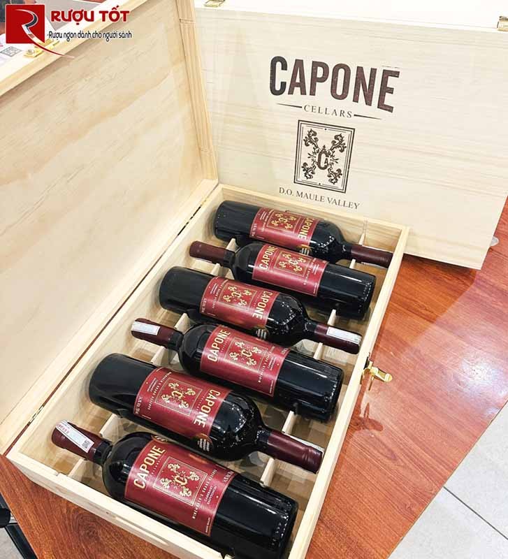 thùng gỗ 6 chai vang capone wine maker