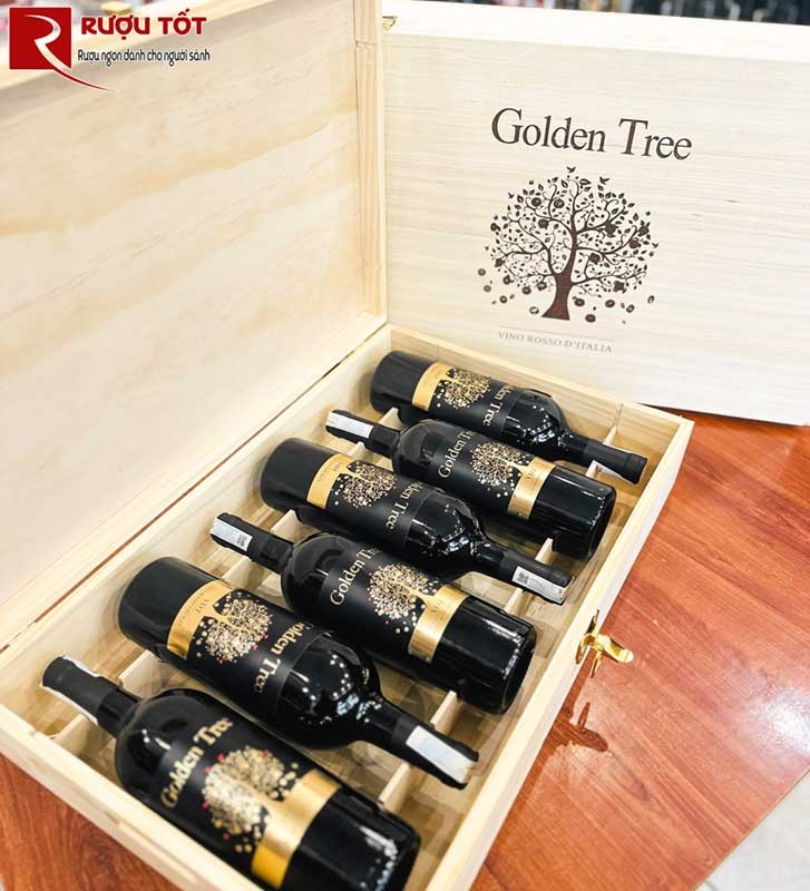 Vang Ý golden tree thùng gỗ 6 chai