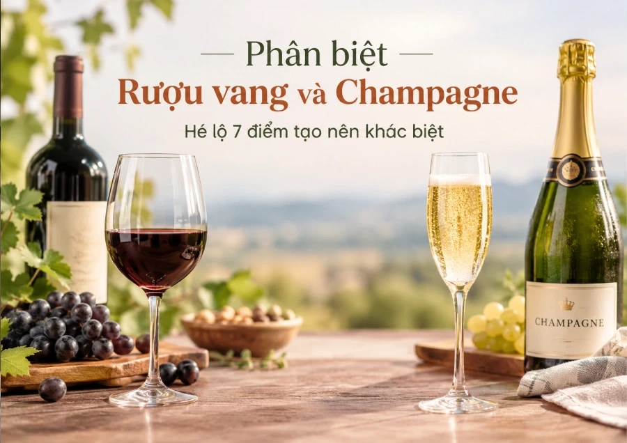 Phân biệt rượu vang và Champagne: Hé lộ 7 điểm tạo nên khác biệt