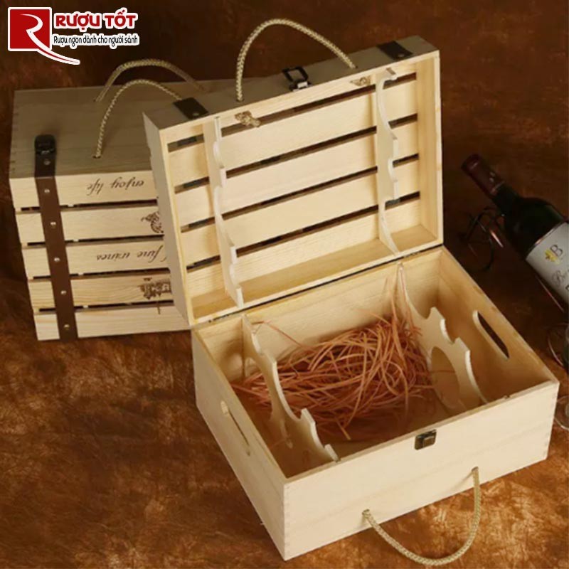 hộp gỗ đựng rượu vang 6c có nan