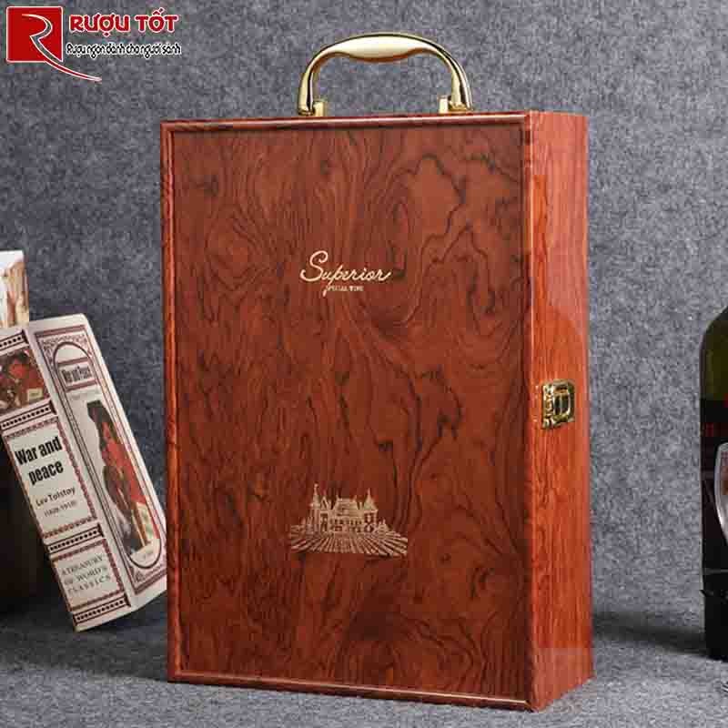 Hộp gỗ đựng rượu vang sơn mài 2 chai