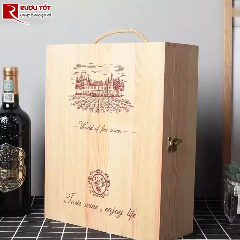 Hộp gỗ rượu vang 3 chai cao cấp