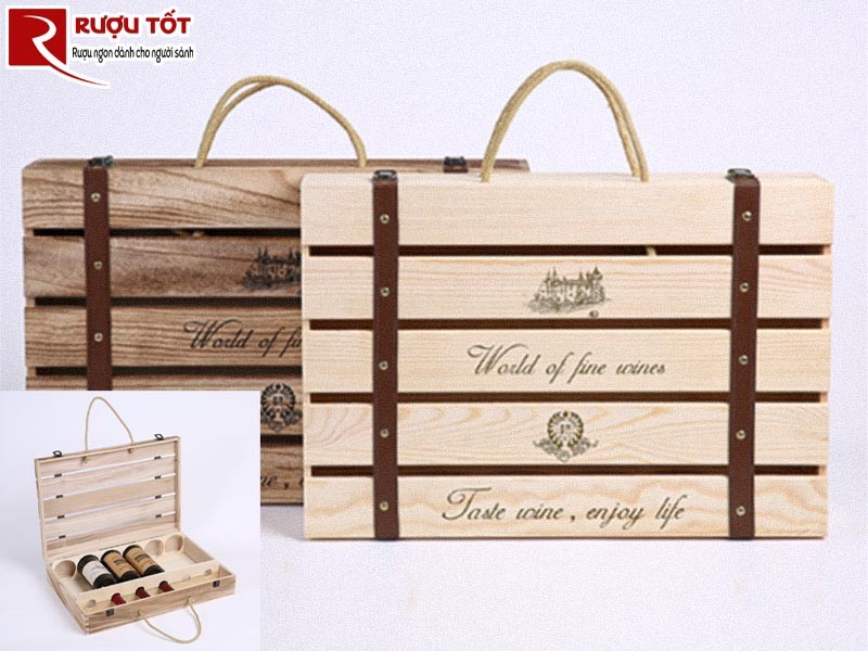 Hộp gỗ rượu vang 6c nằm ngang có nan