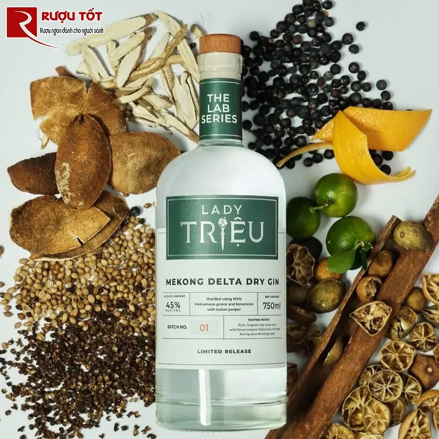 ruou lady trieu mekong delta dry gin 45% 750ml