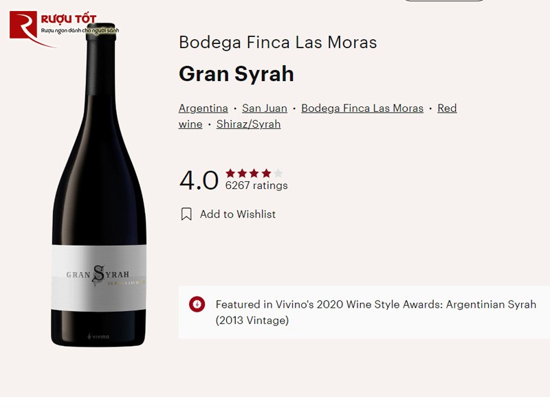 Rượu vang Finca Las Moras Gran