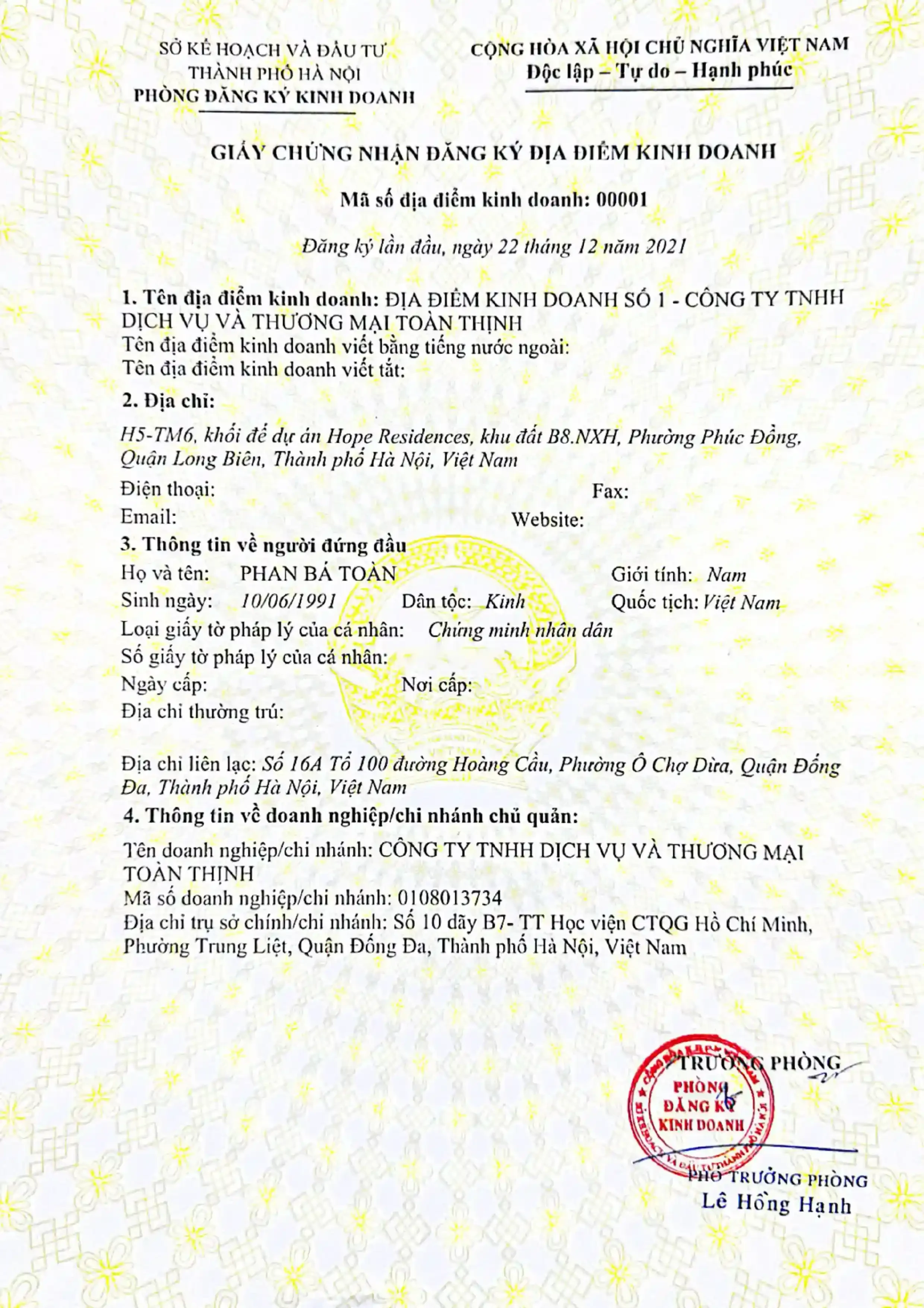 Giay Chứng nhận ĐKKD LB