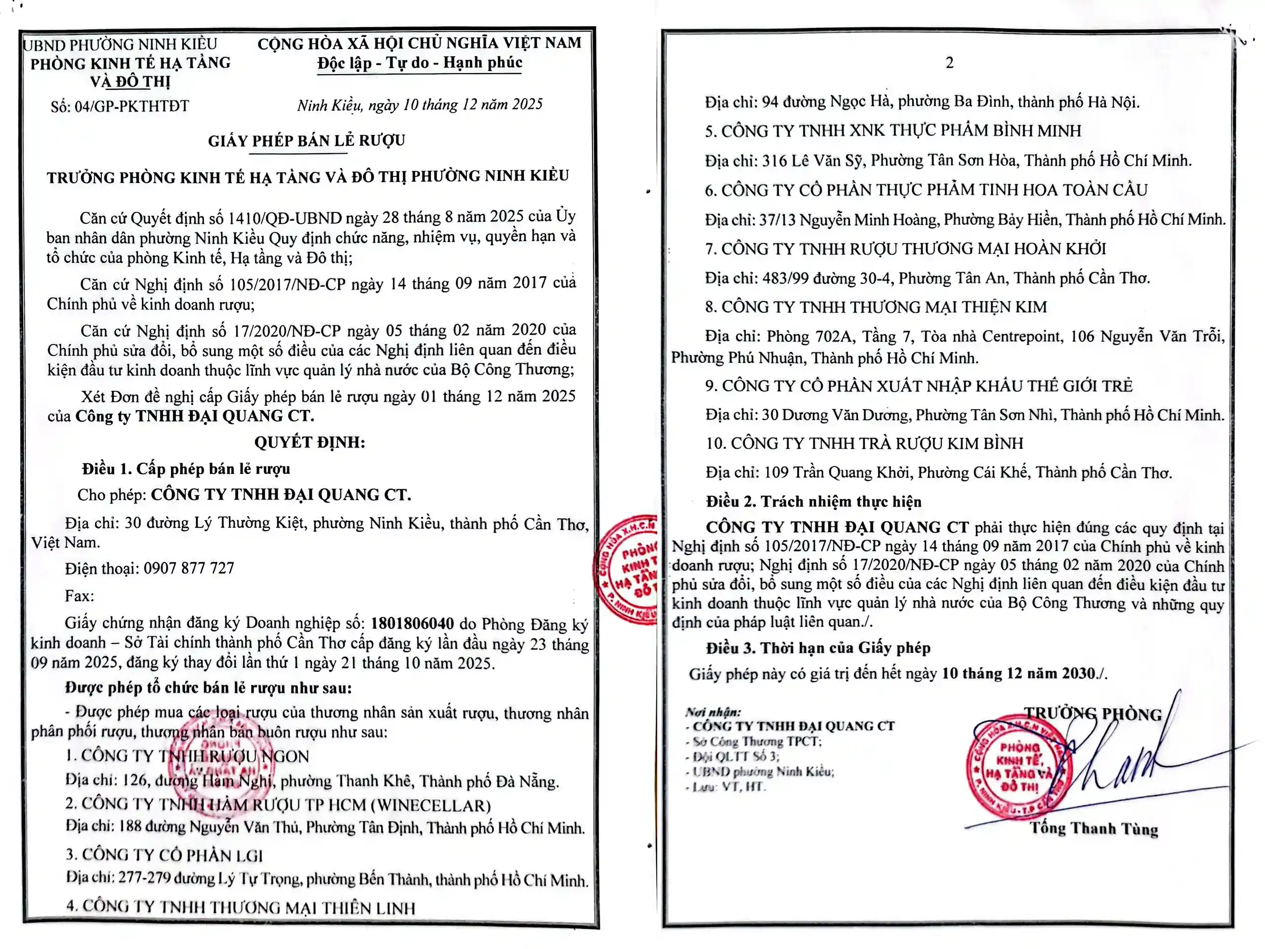 HỒ SƠ PHÁP LÝ CHI NHÁNH CẦN THƠ