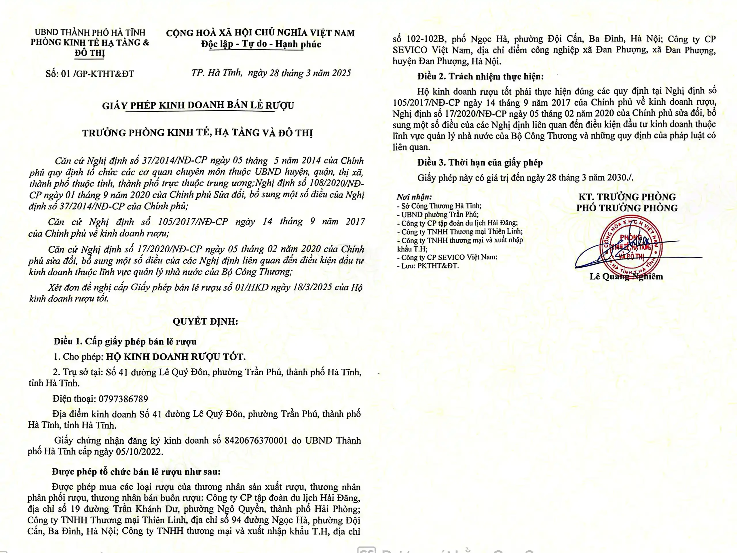 HỒ SƠ PHÁP LÝ CHI NHÁNH HÀ TĨNH